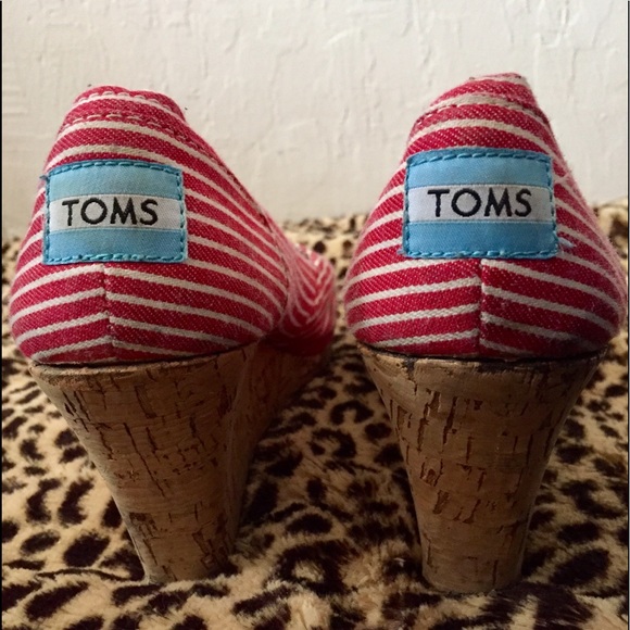 Toms Red/White Stripe peep toe espadrilles 6.5M - Picture 5 of 5